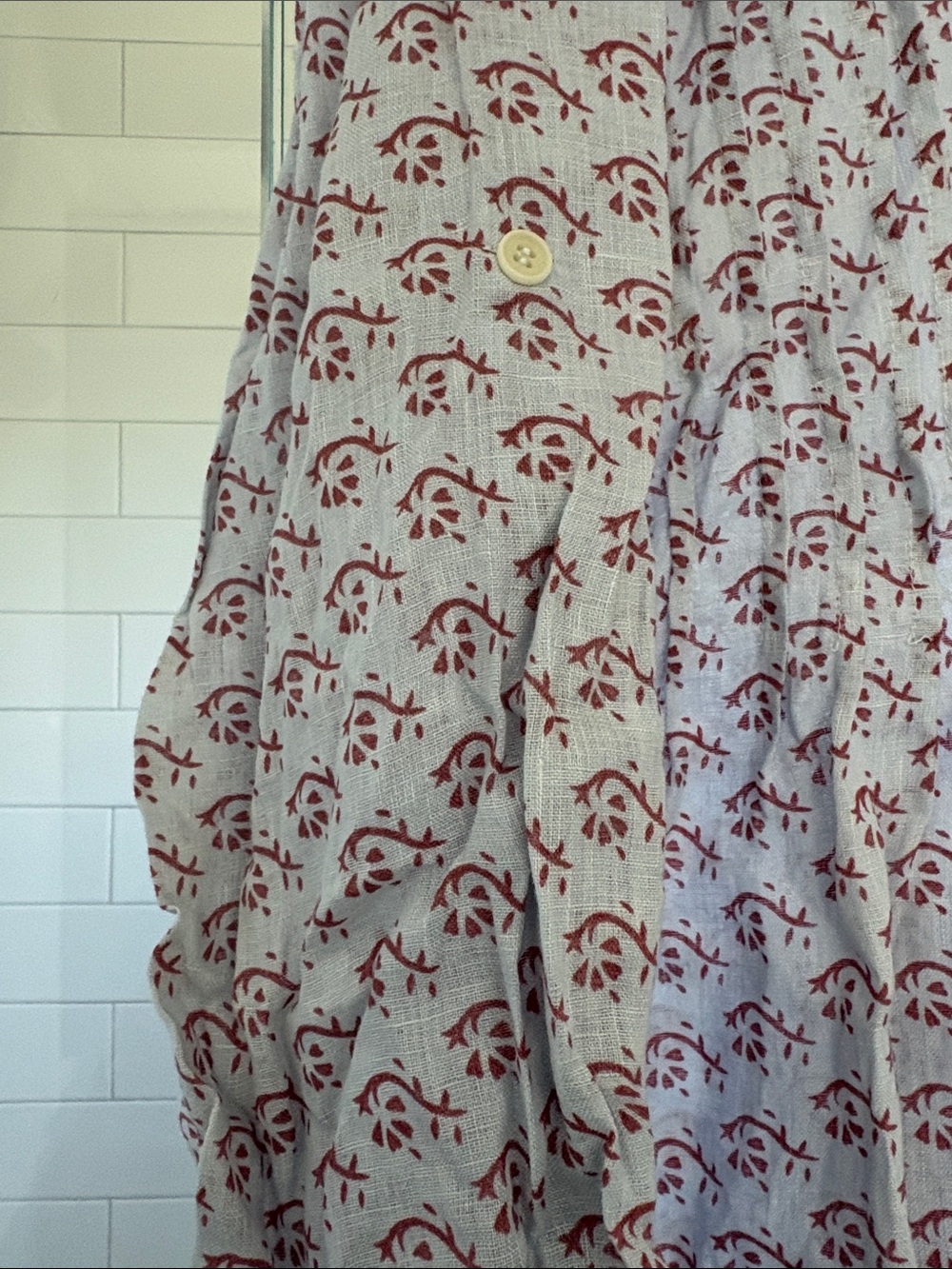 CPShades linen Long-Sleeve pale blue Dress with Red Floral Motif - Picture 3 of 13